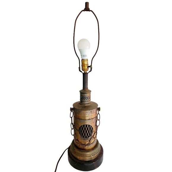 1960s MCM Table Lamp Brass Nautical Industrial Internal Light Mid Century INVRM - Picture 1 of 7